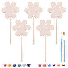 Load image into Gallery viewer, NUOBESTY Kids DIY Wooden Plant Labels with Acrylic Paint Jar and Painting Brush Wood Garden Stakes Tags Garden Markers Painting Gift for Kids DIY Craft Flower
