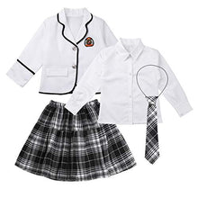 Load image into Gallery viewer, Doomiva Kids Girls 4PCS British School Uniform Cosplay Party Outfits Long Sleeves Jacket with Shirt Plaid Skirt Tie Set White 7-8
