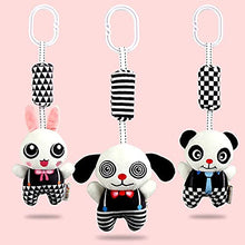 Load image into Gallery viewer, AIPINQI 3 Pack Hanging Rattle Toys ,High Contrast Baby Toys and Plush Stroller Toys for Babies 0-18 Months,Newborn Car Seat Toys with Black and White Cartoon Shapes,(Panda,Dog &amp; Rabbit)
