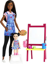 Load image into Gallery viewer, Barbie Art Teacher Playset with Brunette Doll, Toddler Doll, Toy Art Pieces
