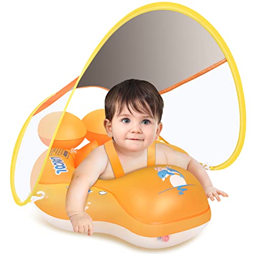 LAYCOL Baby Pool Float with UPF50+ Sun Protection Canopy,Add Tail Never Flip Over Inflatable Baby Float,Toddler for Age of 3-36 Months