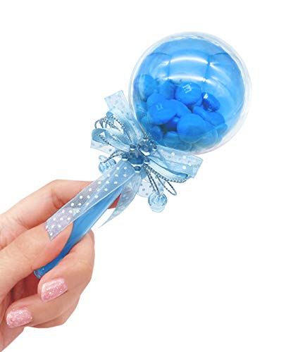 JC HUMMINGBIRD 12 Pieces Fillable Baby Rattle Party Favors, Blue with Decorative Bear & Ribbon