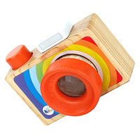 balacoo Kaleidoscope Toy Wood Camera Shaped Kaleidoscope Educational Toy Pretend Play Binoculars Toy Bird Binocular for Kids Orange
