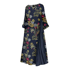 Load image into Gallery viewer, Women Vintage Print Floral Patch Dress 3/4 Sleeve O-Neck Loose Maxi Dress Navy
