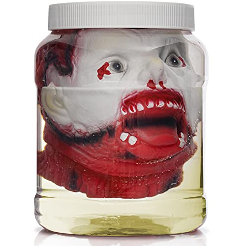Skeleteen Laboratory Head in Jar - Gory Fake Severed Face Scary Party Decorations Props for Insane Asylum Haunted House Dcor