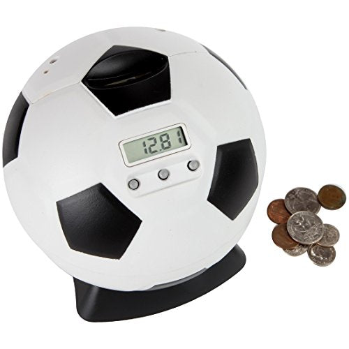 Lily's Home Kids Money Counting Soccer Ball Digital Coin Bank, Counts U.S. Pennies, Nickels, Dimes, Quarters, Half Dollars, and Dollar Coins, Ideal for Personal Savings, Learning or Play