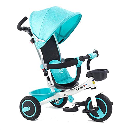 Moolo Kids Children Child Trike Tricycle, Titanium Empty Wheel Folding Pedal 3 Gear Adjustable Push Handle Awning Fun Bell Safety Guardrail Double Brake (Color : A)