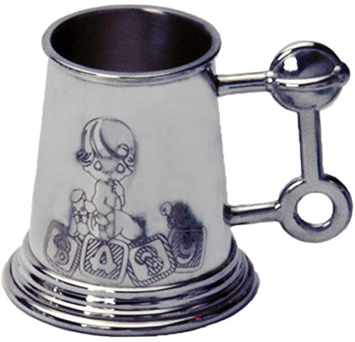 I LUV LTD Christening Gift Childrens Tankard Pewter Cup Engraved Baby Picture and Rattle