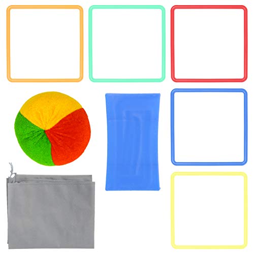 BESPORTBLE Hopscotch Ring Game Set Plastic Squares Ring with Connectors and Bean Bags Tossing for Outdoor Training Activities Carnival Summer Beach Church School Christmas Party Supplies
