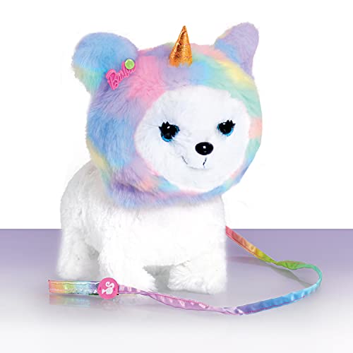 Barbie Walking Puppy with Unicorn Hat, Barks and Walks on Leash, Ages 3 Up, White Dog, Toys for Kids by Just Play, Kids Toys for Ages 3 Up