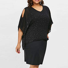 Load image into Gallery viewer, Plus Size Dress for Women Batwing Sleeve Cold Shoulder Chiffon Patchwork Dot Printed Asymmetric Elegant Dresses (XL, Black)
