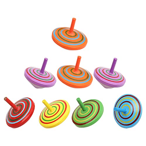 TOYANDONA Wood Round Spinning Tops Toys Wooden Gyroscopes Toy Child Educational Toy for Kids Party Favors Bag Stuffers Prizes 8pcs