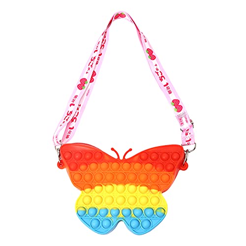 Fidget Shoulder Bags Silicone Handbag Pop Bubble Figit Sensory Squeeze Toy Rainbow Pop Purse Figetsss Mini Crossbody Bag for Girls Women Figetget Packs Cheap to Relieve Stress (Butterfly)