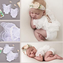 Load image into Gallery viewer, Baby Photography Props Accessories New Bebe Party Princess Dress Lace Ruffled Headdress pants White Newborn Girl Photo Shoot Outfits
