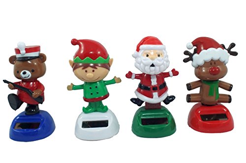 Solar Powered Dancing Santa, Elf, Reindeer, and Toy Soldier Bear (Set of 4)