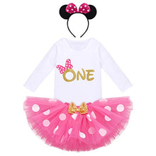 Load image into Gallery viewer, Baby Girl My 1st Birthday Outfit Mini Bow One Romper Polka Dot Tutu Skirt Mouse Ears Headband 3PCS Clothes Set for 1 Year Old Princess Cake Smash Photo Shoot Party Dress Costume Hot Pink - One 1 Year

