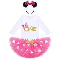 Baby Girl My 1st Birthday Outfit Mini Bow One Romper Polka Dot Tutu Skirt Mouse Ears Headband 3PCS Clothes Set for 1 Year Old Princess Cake Smash Photo Shoot Party Dress Costume Hot Pink - One 1 Year