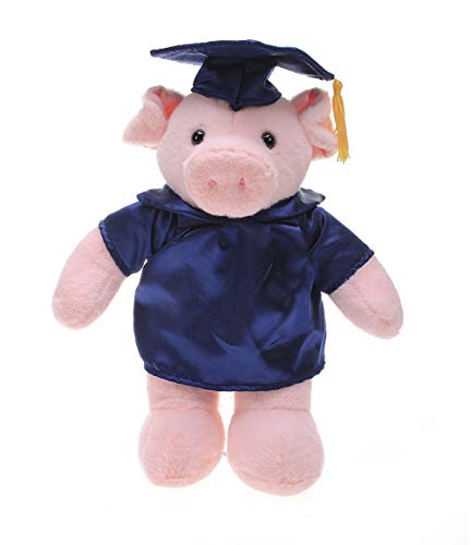 Plushland Pig Plush Stuffed Animal Toys Present Gifts for Graduation Day, Personalized Text, Name or Your School Logo on Gown, Best for Any Grad School Kids 12 Inches(Navy Cap and Gown)