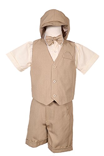 Rafael Boys Summer Vest and Shorts Set in Brown Khaki Latte Overall Pants Knickers Vintage Outfit