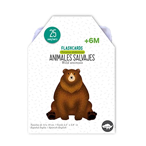 Flashcards Wild Animals - Flashcards Ages 6 M and Up - Spanish to English Flash Cards - Spanish/English Learning Games for Toddlers and Preschoolers