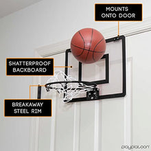 Load image into Gallery viewer, Play Platoon Over The Door Basketball Hoop - Indoor Wall Mounted 16 x 12 Inch Mini Basketball Hoop Set with Shatter Resistant Backboard &amp; Steel Rim - Includes 2 Balls &amp; Air Pump, Black
