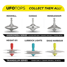 Load image into Gallery viewer, Plexity Labs UFO Tops - Metal Spinning Top - Inspired by The Documented 1947 UFO Sighting in Roswell, New Mexico (Color: Desert Orange)
