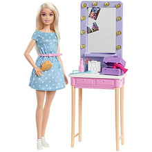 Load image into Gallery viewer, Barbie: Big City, Big Dreams Malibu Barbie Doll (11.5-in, Blonde) and Backstage Dressing Room Playset with Accessories, Gift for 3 to 7 Year Olds , White
