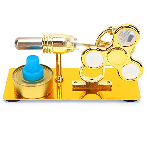 Mini Hot Air Stirling Engine, Stirling Engine Motor, Meticulous Polishing Stirling Engine Model Kit with Brushed Stainless Steel Bottom Plate High Performance for Physics Mechanical Learning