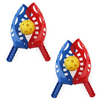 2 Pairs Kids Throwing Catching Ball Set Outdoor Game Parent Kid Interactive Toy,Perfect Child Intellectual Toy Gift Set Blue+Red