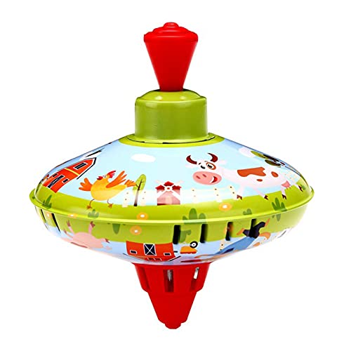 Cartoon Animal Printed Spinning Tin Top Metal Finger Top Good Balance Gyroscope for Adults and Children (Green)