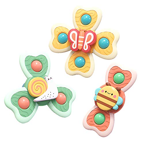 Suction Toys for Baby, Suction Cup Spinner Toy, 3 Pieces Baby Bath Toys Cartoon Animal Spinning Top Girls Boys Toys with Rustling Sound and Rotating Wind Leaves