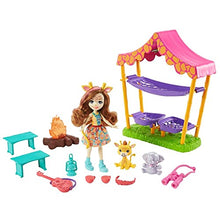 Load image into Gallery viewer, Mattel Enchantimals Savannah Sleepover Playset with Griselda Giraffe Doll (6-in), 2 Animal Friends, Tent, and 10 Accessories, Sunny Savanna Collection, Great Gift for Kids Ages 3Y+
