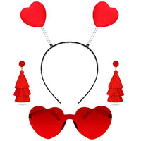 3 Pieces Valentine's Day Headband Rimless Heart Shape Sunglass Head Boppers Loving Heart Antenna Headband Red Layered Tassel Earrings for Valentines Day Party Props Holiday Costume Accessories