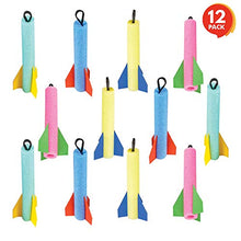 Load image into Gallery viewer, ArtCreativity Foam Finger Flyer Rockets - Pack of 12 - 6.5 Inches Big - Assorted Colors - Slingshot Method to Fly High - Fun Carnival Toy and Party Favor - Amazing Gift Idea for Boys and Girls Ages 3+
