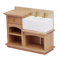 Yeahii Mini Wooden Wash Basin Cabinet with Ceramic Hand Sink, Miniature Simulation Furniture Model for Dollhouse Bathroom(1/12 Scale)