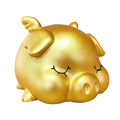 IMIKEYA Creative Piggy Bank Coin Bank Fortune Pig Shaped Cartoon Money Holder Saving Pot Money Box for Birthday Present New Year's Gift Parlor Display (Golden Small Size 10x13x12CM)