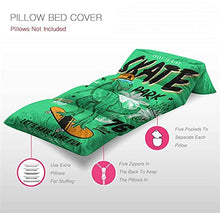 Load image into Gallery viewer, Kids Floor Pillow Skater Dinosaur Wearing a hat on Skateboard with Yellow Background and Pillow Bed, Reading Playing Games Floor Lounger, Soft Mat for Slumber Party, for Kids, King Size
