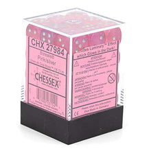 Load image into Gallery viewer, Chessex Borealis 12mm d6 Pink/Silver Luminary Dice Block (36 dice) (27984)
