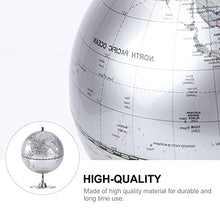 Load image into Gallery viewer, HEALLILY Earth Globe Statue Retro Antique High Definition World Map Globe Figurine with Stand Geography Teaching Tools for Children Kids Silver
