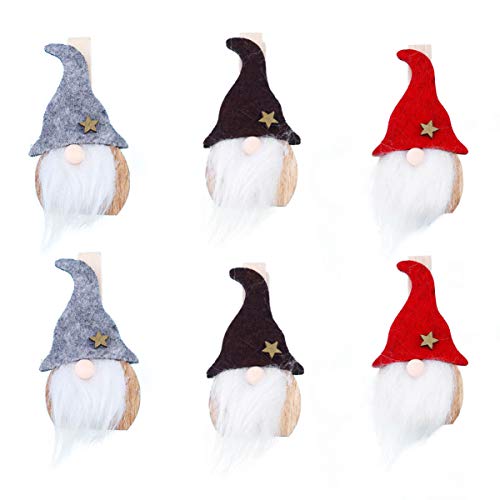VOSAREA 6pcs Mini Clothespins Christmas Decorative Wood Peg Pin Christmas Gnome Photo Paper Craft Pin Clips for Pictures Memo Card