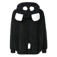 Franterd Women Winter Warm Hoodie Coat Cute Bear Ear Panda Hooded Open Front Jacket Plush Fluffy Outwear