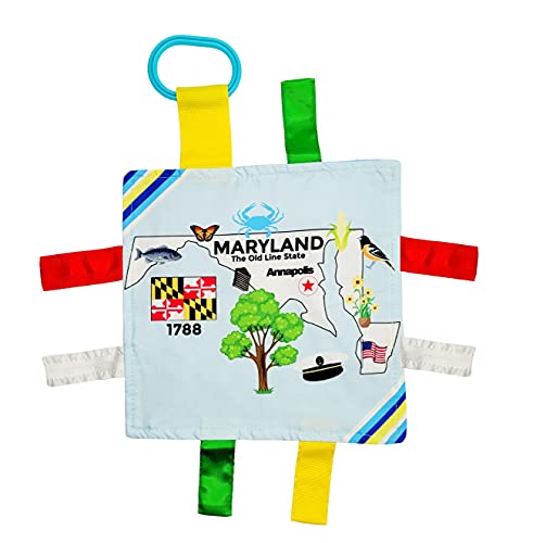 The Learning Lovey U.S. State Facts Sensory Tag Crinkle Stroller Toy for Baby (Maryland)