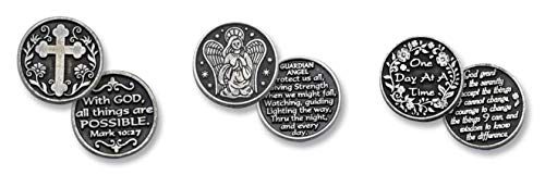 Guardian Angel, Serenity, with God All Things are Possible Pocket Token Coins | Prayer Coins with Inspirational Words | 12 Pewter Bulk Coin Set