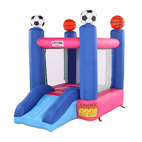 JIMUPARK Inflatable Jumping Castle with Slide,Bounce House Castle with Basketball Hoop Inflatable Bouncer,Fun Slide,Football Area,Family Backyard Bouncy Castle