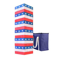 GoSports Giant Wooden Toppling Tower(Stacks to 5+ Feet) - Choose Between Natural,Brown Stain,Gray Stain or Stars and Stripes - Includes Bonus Rules with Gameboard,Made from Premium Pine(TT-01-AMERICA)