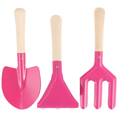 NUOBESTY 3pcs Kids Gardening Tools Set Garden Shovel Mini Rakes Bonsai Planting Tools Pink