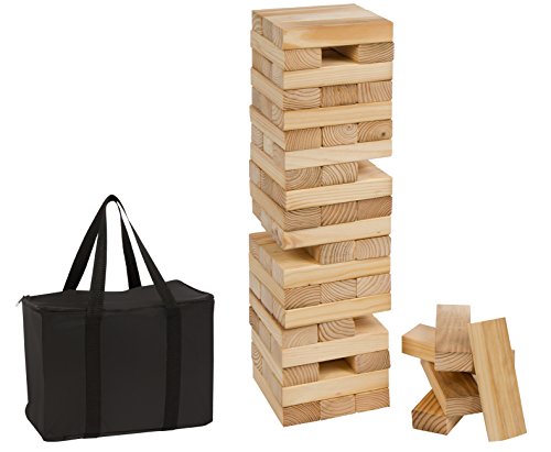 Trademark Innovations 60 Piece 2' Tall Giant Wooden Stacking Puzzle Game with Carry Case