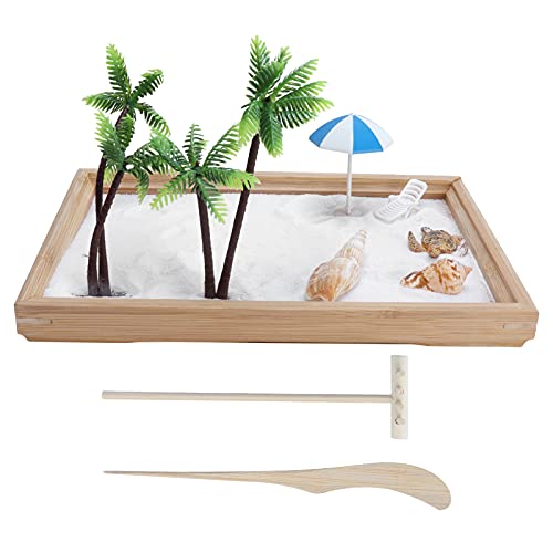 01 Desk Sandbox, Mini Zen Garden Sandbox Ocean Sand Tray Decoration Miniature Beach Zen Garden for Desk Home Office Table Decoration
