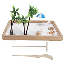 Load image into Gallery viewer, Pssopp Mini Zen Garden Sandbox Miniature Ocean Beach Zen Garden Mini Home Office Desktop Tabletop Sandbox with Coconut Tree for Home Office Decor
