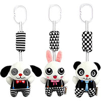 AIPINQI 3 Pack Hanging Rattle Toys ,High Contrast Baby Toys and Plush Stroller Toys for Babies 0-18 Months,Newborn Car Seat Toys with Black and White Cartoon Shapes,(Panda,Dog & Rabbit)
